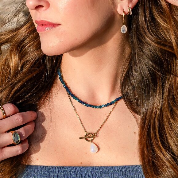 Stunning Moonstone Pendant Necklace w/ Waterproof Non-tarnish Gold Toggle Clasp - Picture 10 of 15